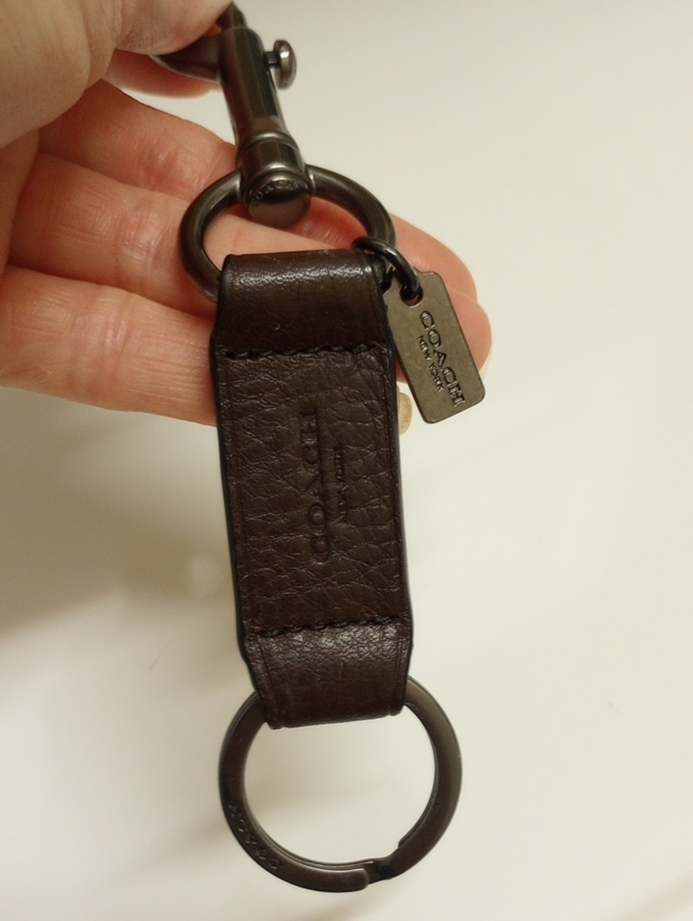 COACH Brown Leather Key Holder with Gunmetal Hardware
